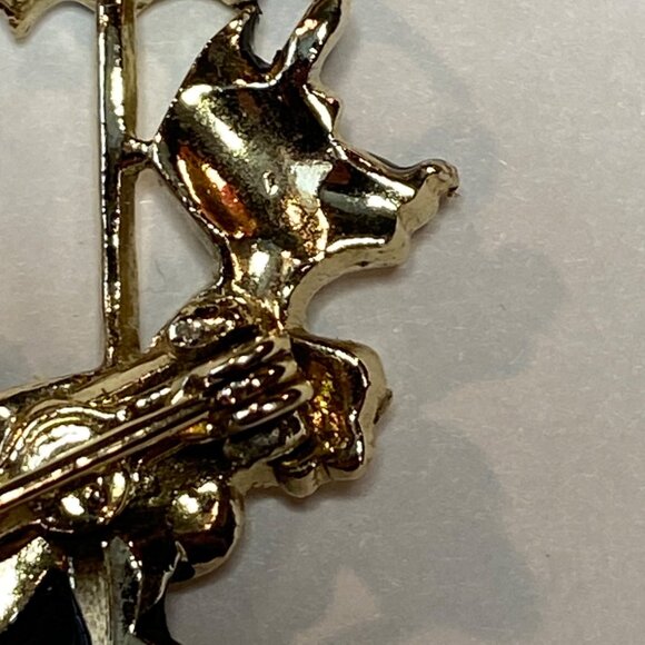 Vintage Poodle Brooch With Blue Umbrella & Rhinestone Eyes J0134 - Picture 9 of 16